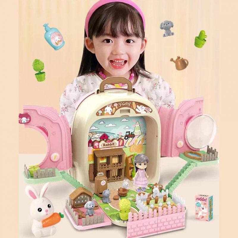3-in-1 Farm Pretend Play Backpack Set Cute Rabbit Pet Care Playset Play House Toys For Boys Girls Christmas Gifts 