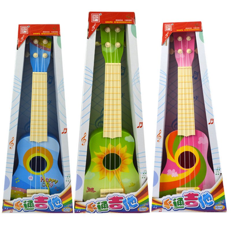 Kids Guitar Toys Cartoon Ukulele Guitar 4 Strings Music Instrument Early Educational Toys For Boys Girls Birthday Christmas Gifts 