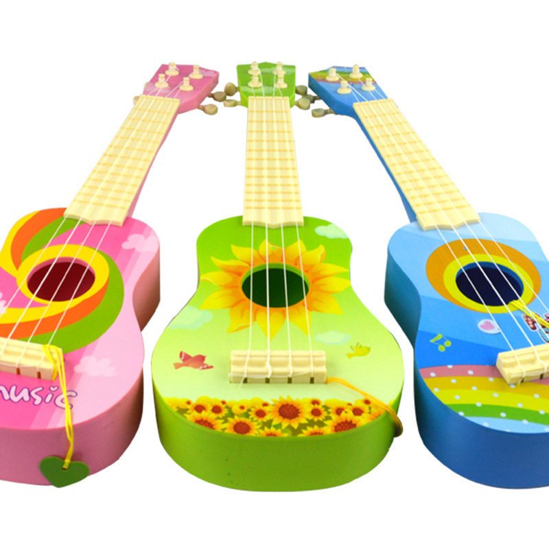 Kids Guitar Toys Cartoon Ukulele Guitar 4 Strings Music Instrument Early Educational Toys For Boys Girls Birthday Christmas Gifts 