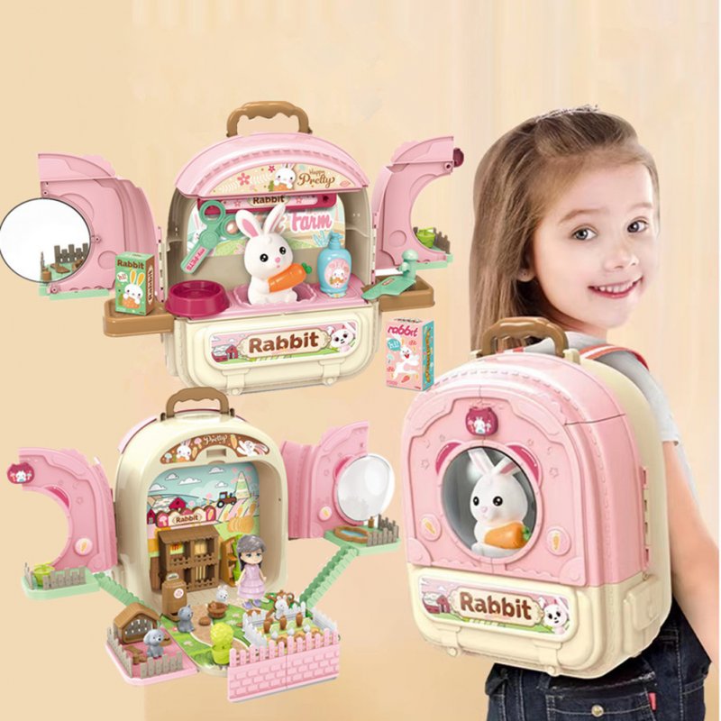 3-in-1 Farm Pretend Play Backpack Set Cute Rabbit Pet Care Playset Play House Toys For Boys Girls Christmas Gifts 