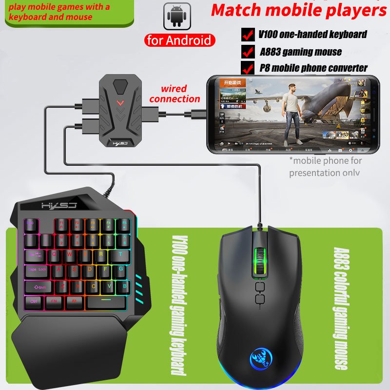 P8 Keyboard And Mouse Version Wired Game Converter Bluetooth 5.0 With Adjustable Stand Black