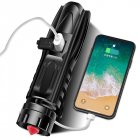 P90 LED Flashlight <span style='color:#F7840C'>USB</span> Rechargeable 6 Lighting Mode Torch with Safety Hammer for Outdoor Camping black_Model W69B-P90