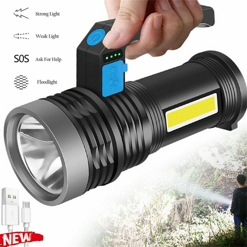 LED Outdoor Mini Flashlight With Handle 1000LM Super Bright USB Rechargeable Searchlight For Camping Emergencies Hiking 