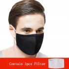 PM2 5 Filter Face Guard Dustproof Cotton with Breathing Valve Anti Dust Allergy Pure black with 1 filter One size