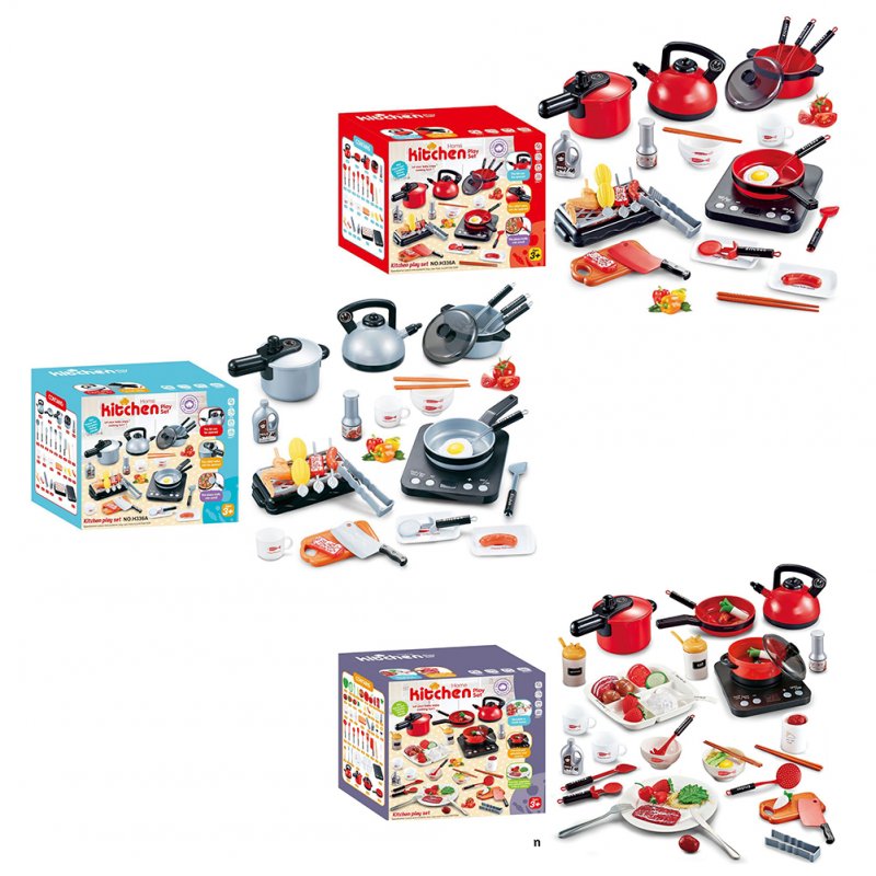 36pcs/50pcs Play Kitchen Accessories Toy With Light Music Play Food Sets Pretend Play Kitchen Kits For Girls Boys Gifts 