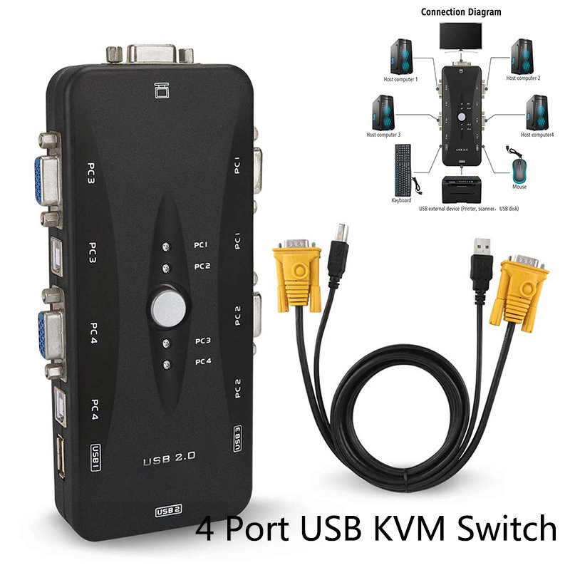 4 In 1 Out USB 2.0 VGA KVM Switch Switcher Manually for Keyboard Mouse Monitor Adapter  