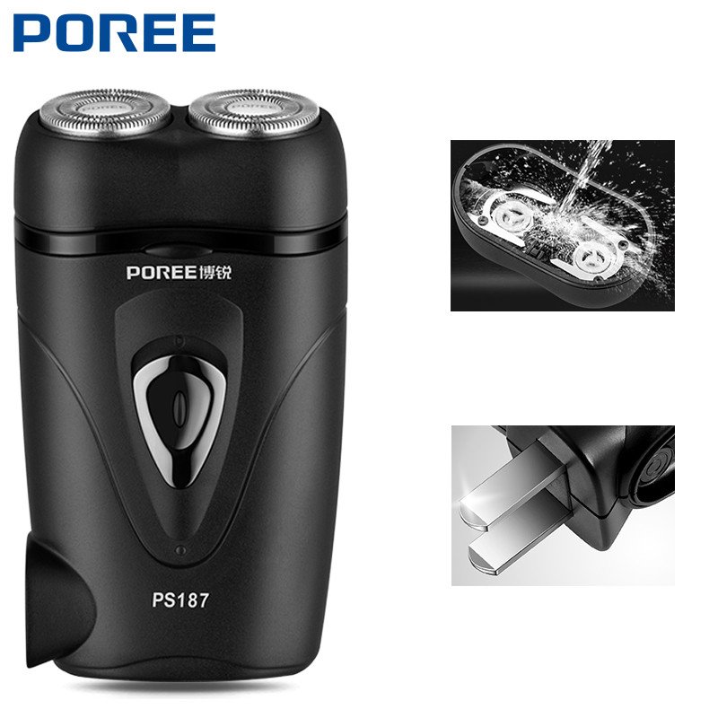 PS187 Portable Dual-Blade Electric Shaver Rechargeable Beard Shaving Machine Trimmer For Men Floating Head  black_US plug