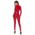 PVC Latex Tights Jumpsuit Wetlook Bodysuit Open Bust Crotchless Faux Leather Catsuit red 4XL