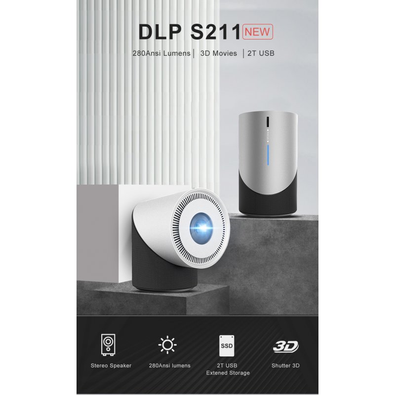 S211 DLP Handheld Wireless Digital Projector 3D Home Projector Portable for Mobile Phone Silver gray_AU Plug