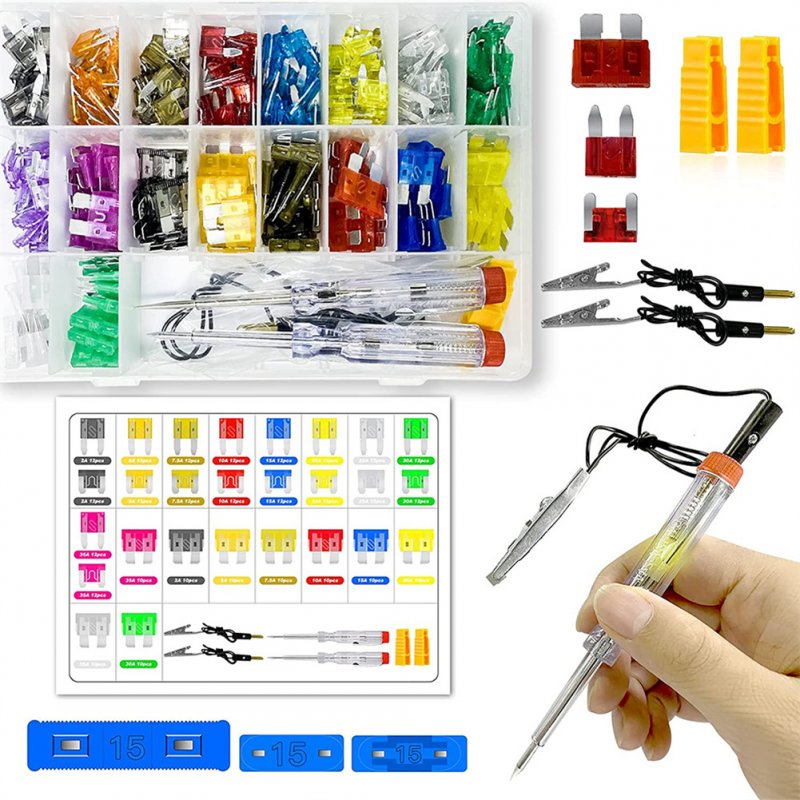 306pcs Car Fuse Combination Kit With Circuit Testers Pullers Zinc Sheet Small / Medium-sized Fuse Set 
