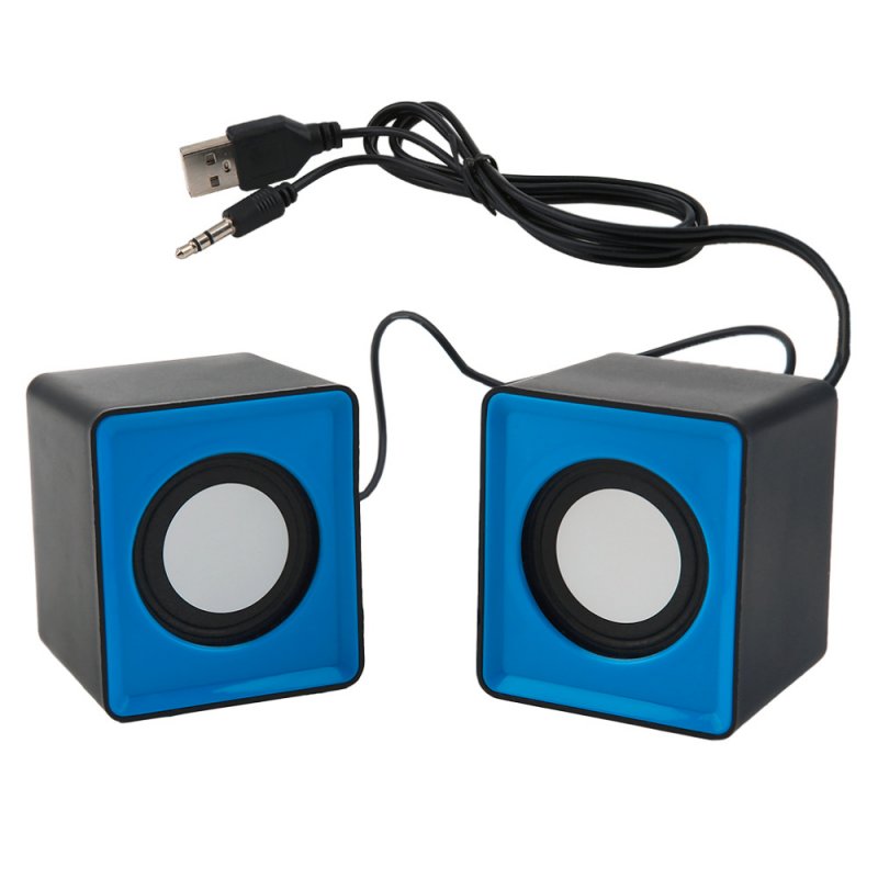 Pair Mini Stereo USB 2.0 Music Speaker Portable for Computer Desktop Blue Black Square-shaped blue