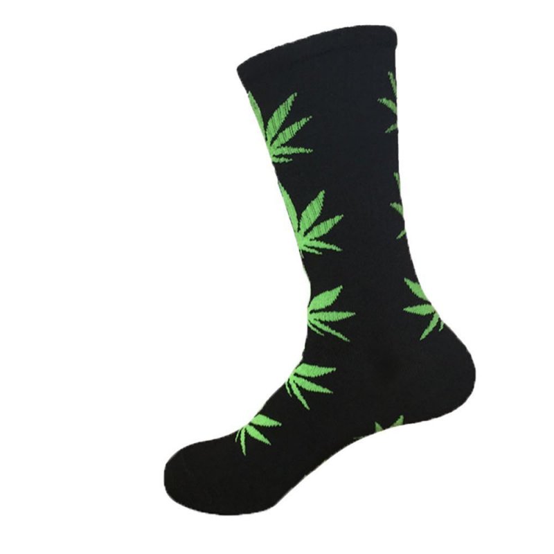 Paradise Kiss 5 Colors Plantlife Marijuana Weed Leaf Cotton High Socks Men/women Ankle (black)