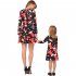 Parent child Outfit Christmas Snowflake Stockings Printed Long sleeved Dress Matching Clothes black S