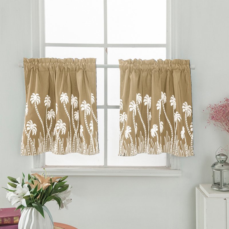 Pastoral Style Embroidered Curtain for Kitchen Door Curtain Decoration Beige_74 * 61cm