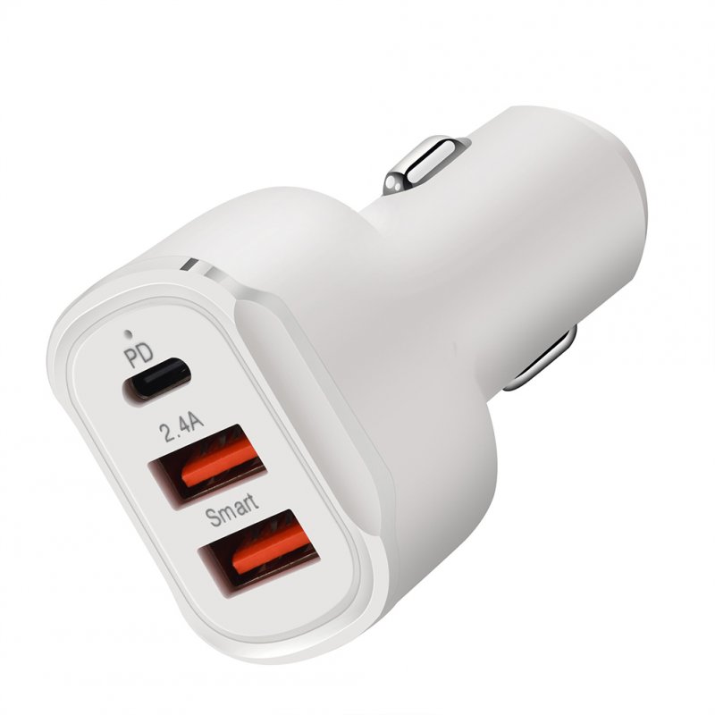 Pd+2.4a Type-c Dual Usb Car Charger 30w Charging Adapter Universal Application 2.4a Car Charger For Car Mobile Phone Tablet White