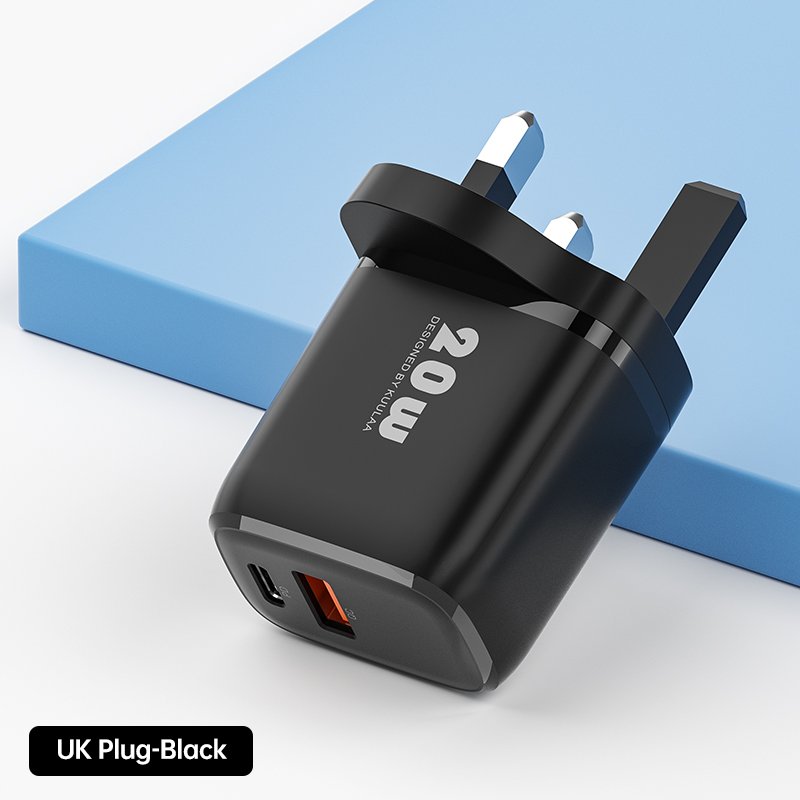 Pd  Charger Dual-port 3.0 Fast Charging Device 20w Usb Charger For Iphone 12 Black