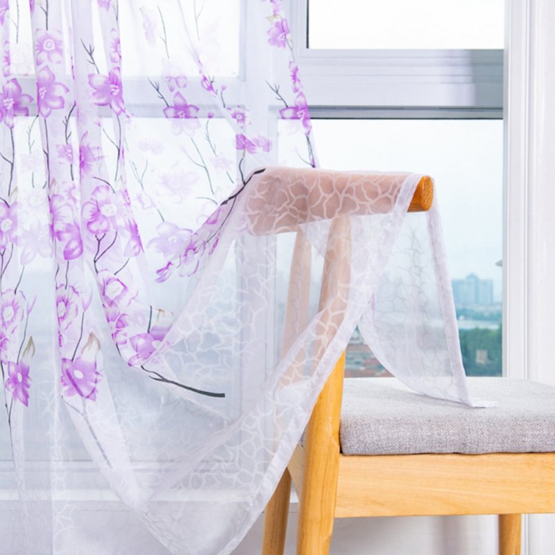 Peach Blossom Print Window Curtain for Living Room Bedroom Translucent Curtain Purple peach terry_1 * 2 meters high