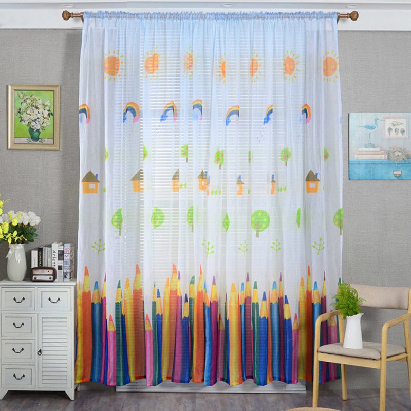 Pencil Printing Window Curtain Tulle for Living Room Bedroom Drapes Decor White pencil yarn_1m wide x 2.7m high