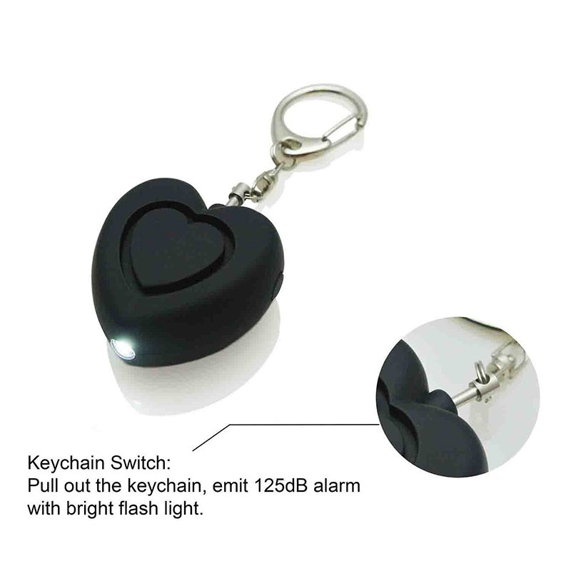 Personal Anti-attack Security Panic Loud Alarm Emergency Keychain Self Defense Heart Shape Women Alarm black