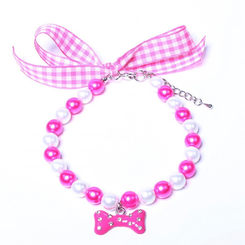 Pet Cat Dog Collar Bling Shimmer Rhinestone Adjustable Female Puppy Bow tie Buckle Pearl Necklace