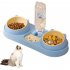 Pet Cat Double Bowls Anti overturning Neck Protection Dog Automatic Food Bowl Water Dispenser Container Blue stainless steel