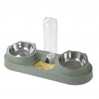 Pet Cat Double Bowls Anti-overturning Neck Protection Dog Automatic Food Bowl Water Dispenser Container Green stainless steel