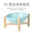 Pet Ceramic Bowl Solid Wood Frame Round Large Feeding Bowl Tilted 15 Degrees to Protect the Cervical Spine Water Bowl  Blue Small size  bowl diameter 15cm 