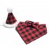 Pet Christmas Hat Plaid Saliva Towel Triangle Scarf Bow Tie Green Plaid Hat Bow Tie Set