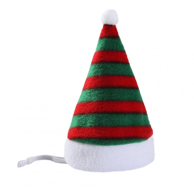 Pet Christmas Hat Velvet Festival Headdress for Cats and Dogs Red and green stripes_free size