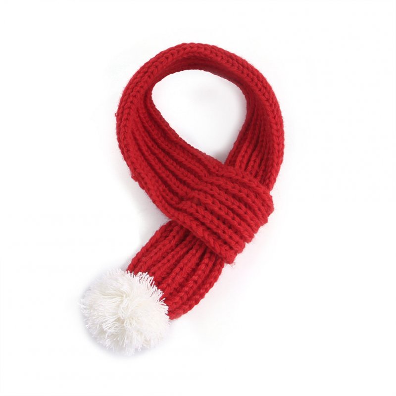 Pet Christmas Knitted Scarf with Fuzzy Pompom Winter Warm Scarf