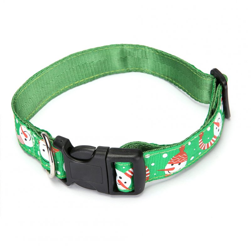 Pet Cloth Printing Collar with Bell for Cat Dogs Teddy Christmas Party Prop Green snowman_S