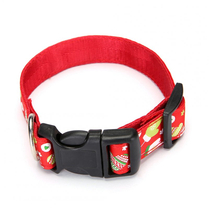 Pet Cloth Printing Collar with Bell for Cat Dogs Teddy Christmas Party Prop Black buckle red gloves_S