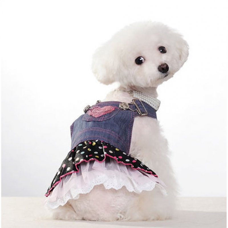 Pet Cute Loving Heart Designed Denim Suspender Skirt for Summer Wear