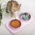 Pet Double  Bowl Cat  Dog Dining  Table Non slip Stainless  Steel Feeder Blue Stainless steel double bowl