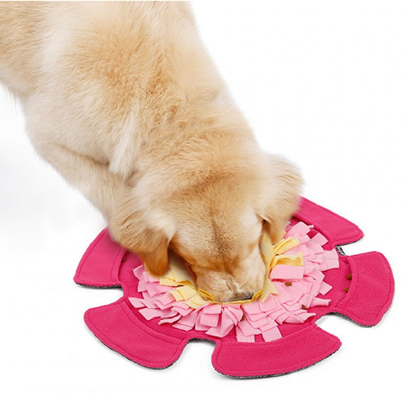 Pet Feeding Mat Flower Shape Sniffing Training Pad Fleece Blanket Dog Puzzle Toy rose Red_48*48CM