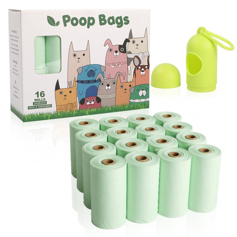 Pet Garbage  Bag Biodegradable Compost Poop Picking Bag Solid Color Pet Supplies 16 rolls + dispenser_Pure color corn 23*33cm*0.015mm thickness