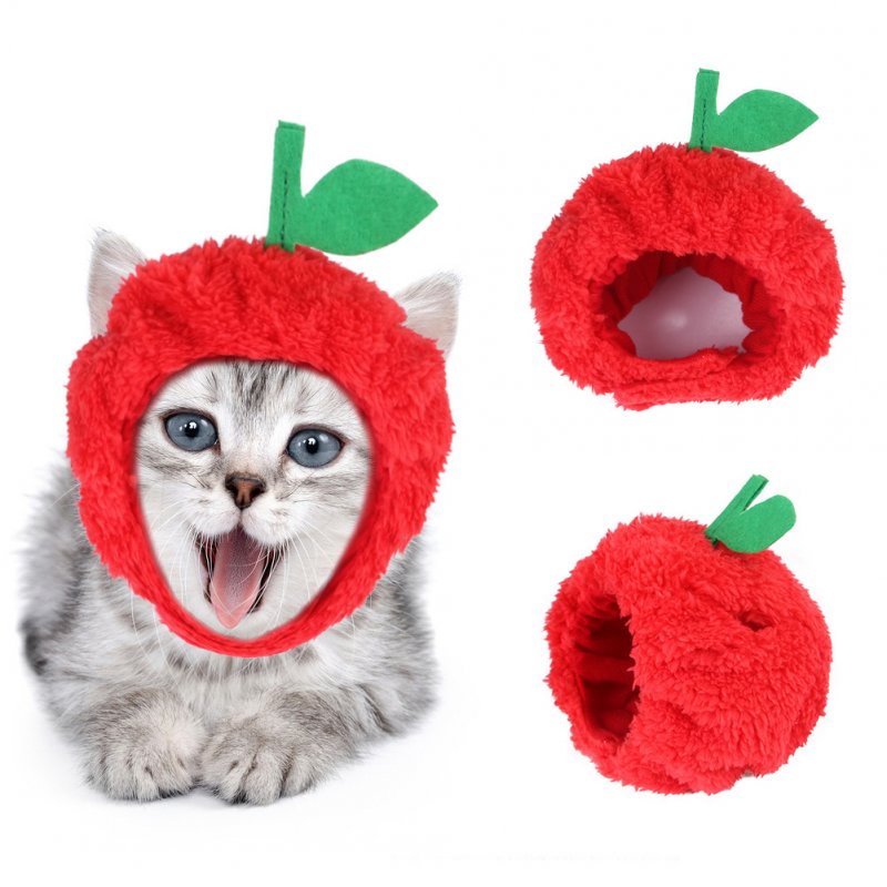 Pet Hat Teddy Dog Dress Cartoon Cat Cosplay Headgear for Christmas Apple hat_One size