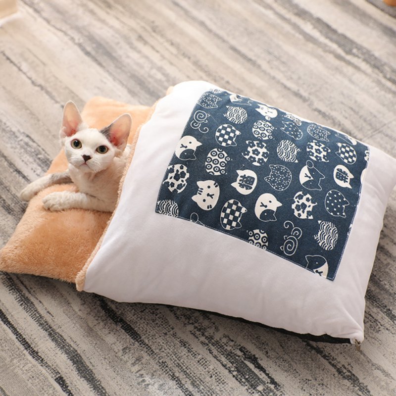 Pet House Winter Warm Sleeping Bag Nest Soft Cushion for Cat Dog Puppy Teddy L (65*50)_blue
