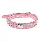 Pet Kingdom 2 Rows Rhinestone Bling Heart Studded Leather Dog Collar For Small Or Medium Pet Collar  Pink  Small 