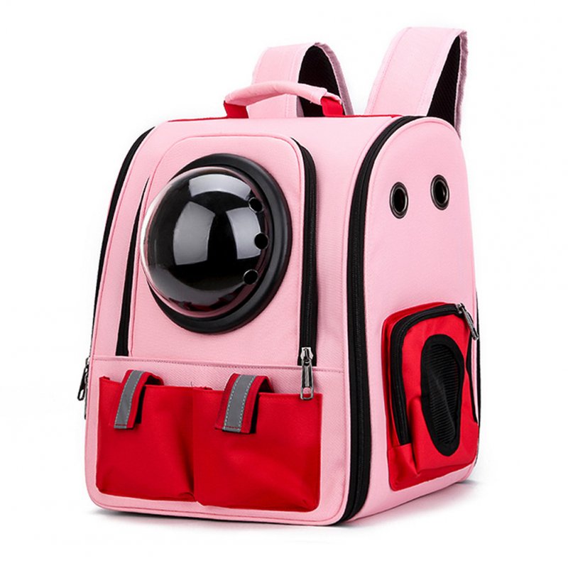 Pet Oxford Cloth Backpack Cat Dog Breathable Bag for Outdoor Travel 38*35*29cm_Pink