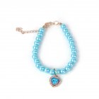 Pet Pearl Necklace With Heart-shaped Diamond Pendant Cat Jewelry With Safety Buckle For Small Medium Dogs lake blue One size fits all