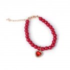 Pet Pearl Necklace With Heart-shaped Diamond Pendant Cat Jewelry With Safety Buckle For Small Medium Dogs red One size fits all