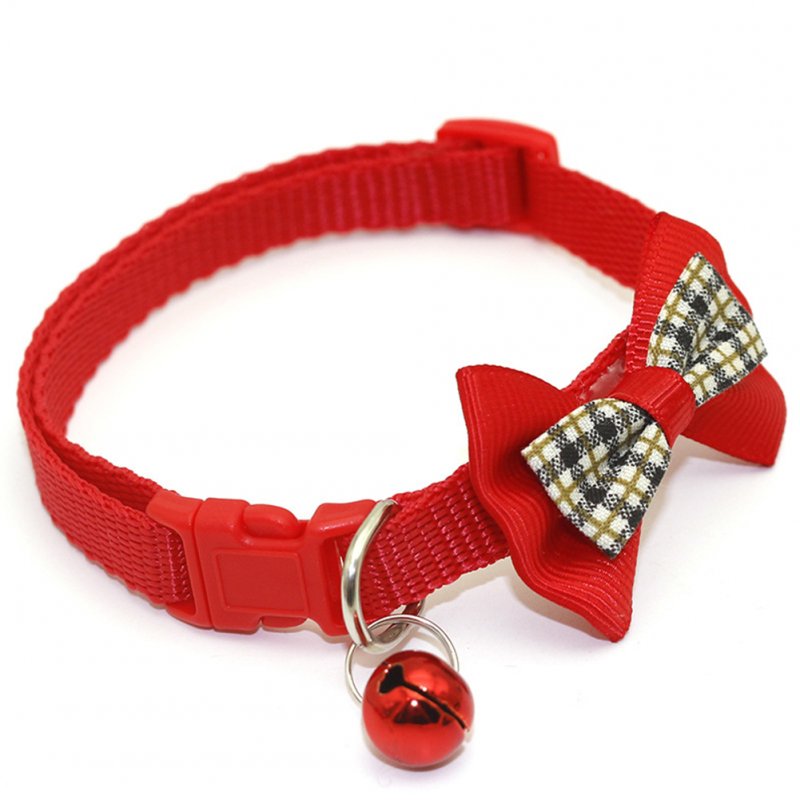 Pet Plaid Bowknot Collar for Cat Dog Adjustable Collar with Bell  Red_1.0