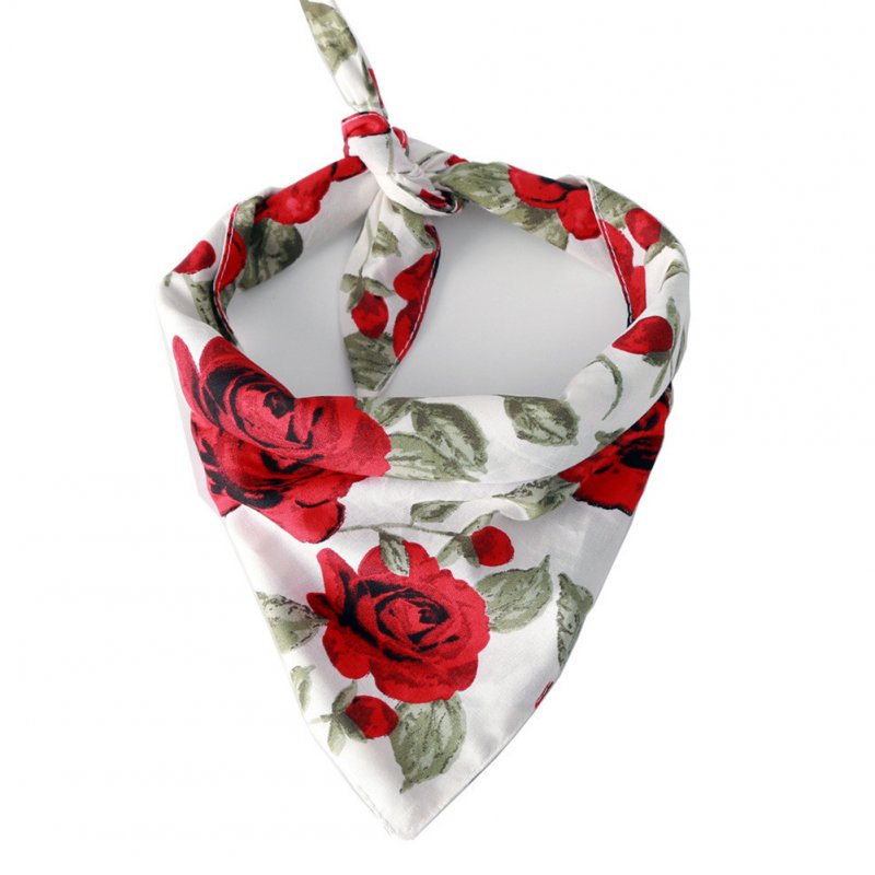 Pet Rose Printing Collar Tie Strap Cotton Scarf Saliva Towel for Cat Dog Wear White_Neck circumference 25~48CM