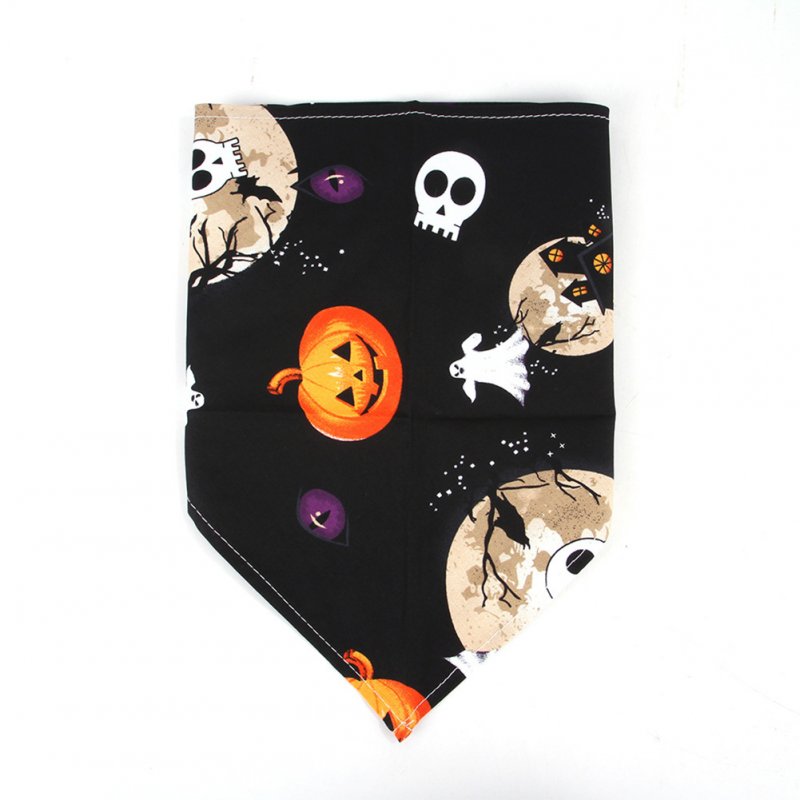 Pet Saliva Towel Pumpkin/Skull Printing Triangular Scarf for Cat Dogs Black skull