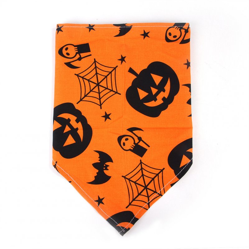 Pet Saliva Towel Pumpkin/Skull Printing Triangular Scarf for Cat Dogs Yellow pumpkin