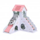 Pet Small Animal Hideout Hamster Hedgehog Guinea Pig House Two Layers Wooden Villa Exercise Play Toys with Ladder  Pink small building with ladder