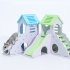 Pet Small Animal Hideout Hamster Hedgehog Guinea Pig House Two Layers Wooden Villa Exercise Play Toys with Ladder  blue small building with ladder