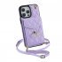 Phone Case With Adjustable Ring Holder Lanyard Wallet Bag Phone Case Protective Shockproof Leather Case For IPhone 15 light purple iPhone15