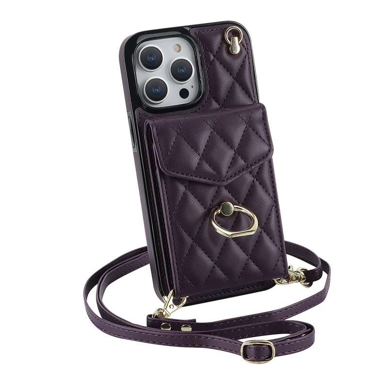 Phone Case With Adjustable Ring Holder Lanyard Wallet Bag Phone Case Protective Shockproof Leather Case